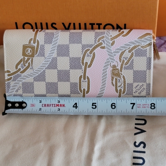 Louis Vuitton Damier Azur Chain Lock LV PRINT Large Zippy Wallet New LIMITED ED. - Picture 15 of 17